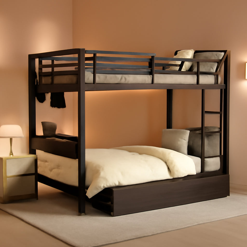 Black Twin XL Bunk Bed Foldaway Desk USB Charging Station