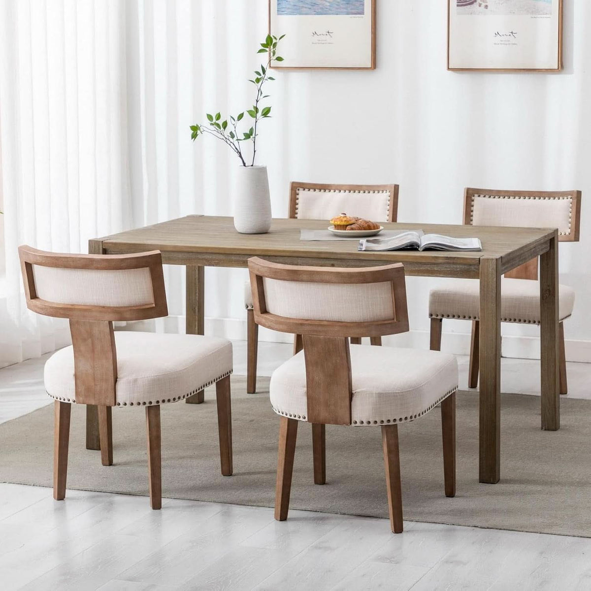Mid Century Modern Armless Dining Chairs Beige Tone-1