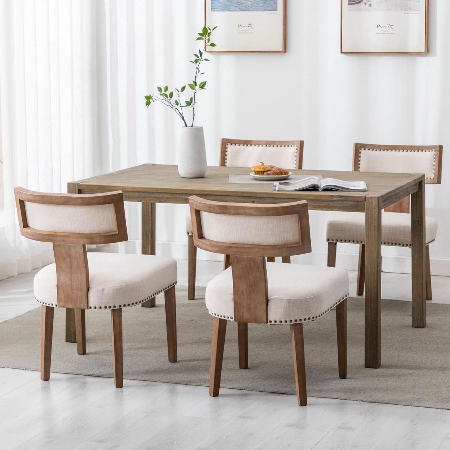 Mid Century Modern Armless Dining Chairs Beige Tone-1