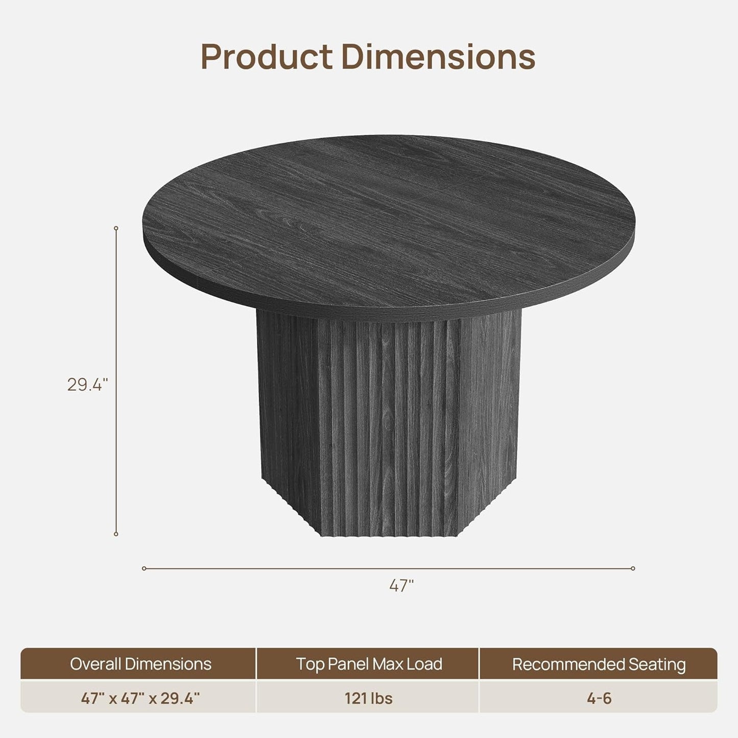 Round Forty Seven Inch Dining Table Charcoal Grey Model