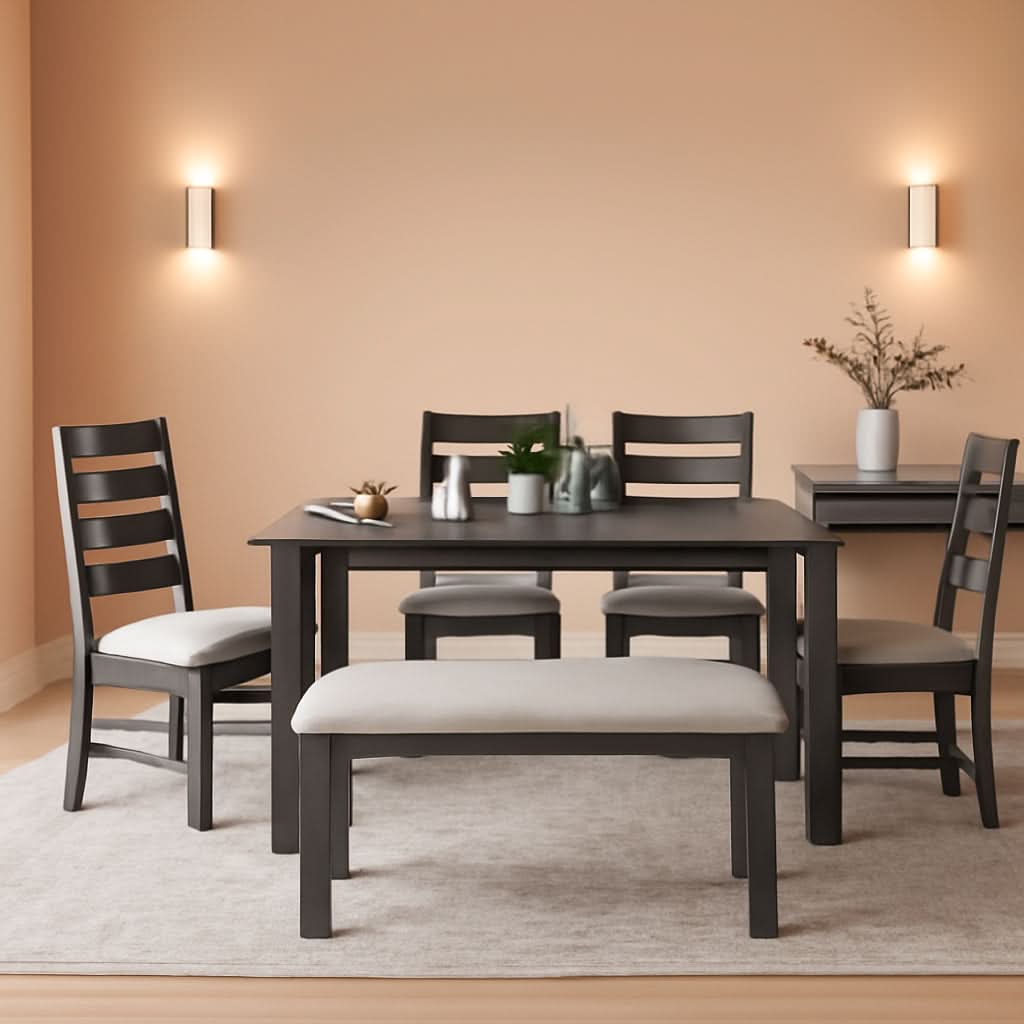 6 Piece Rustic Wood Dining Set With Bench And Chairs