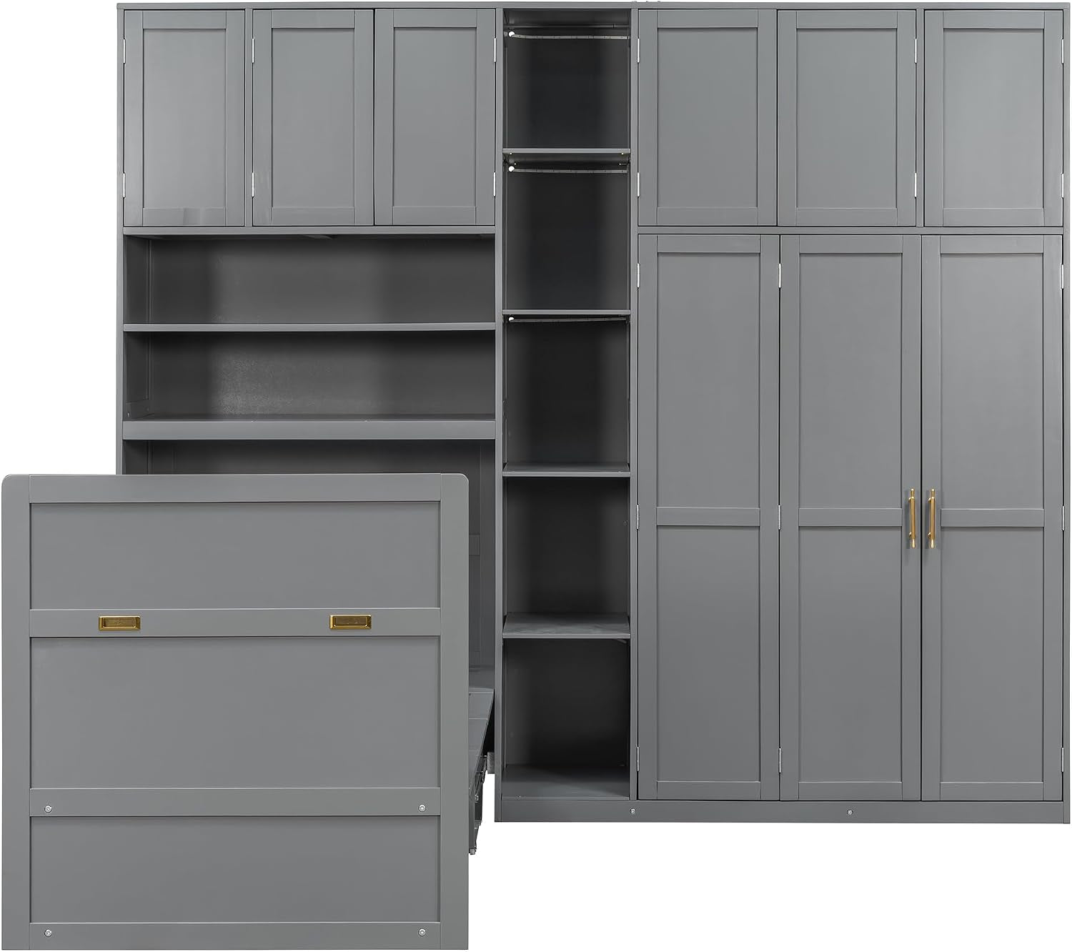 Twin Size Charcoalgray Murphy Cabinet Bed Wardrobe-4