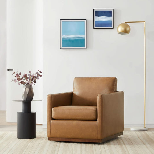 Swivel Accent Chair FauxLeather SaddleBrown Armchair LivingRoom