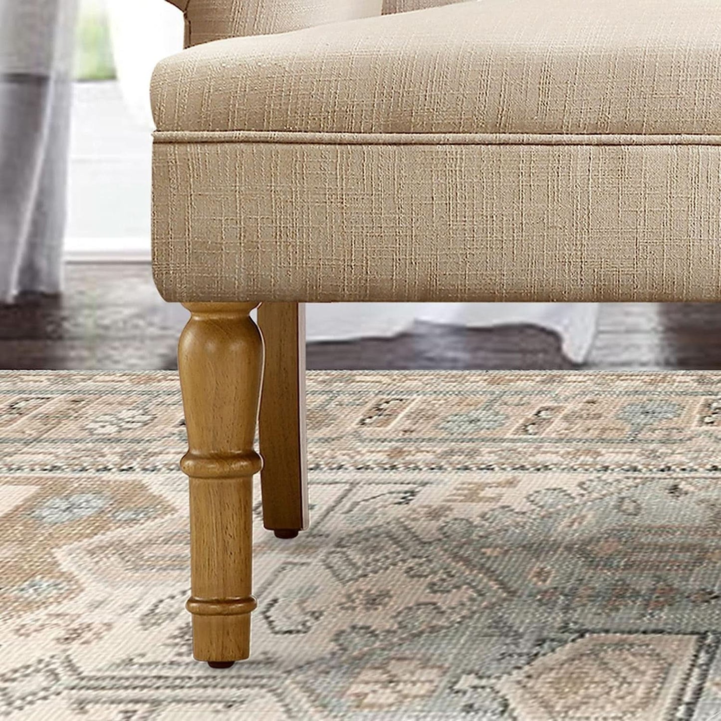 Warm Beige Tufted Linen Love Seat For Small Spaces-4