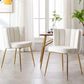Cream Velvet Upholstered Dining Chairs Goldtone Legs