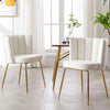 Cream Velvet Upholstered Dining Chairs Goldtone Legs