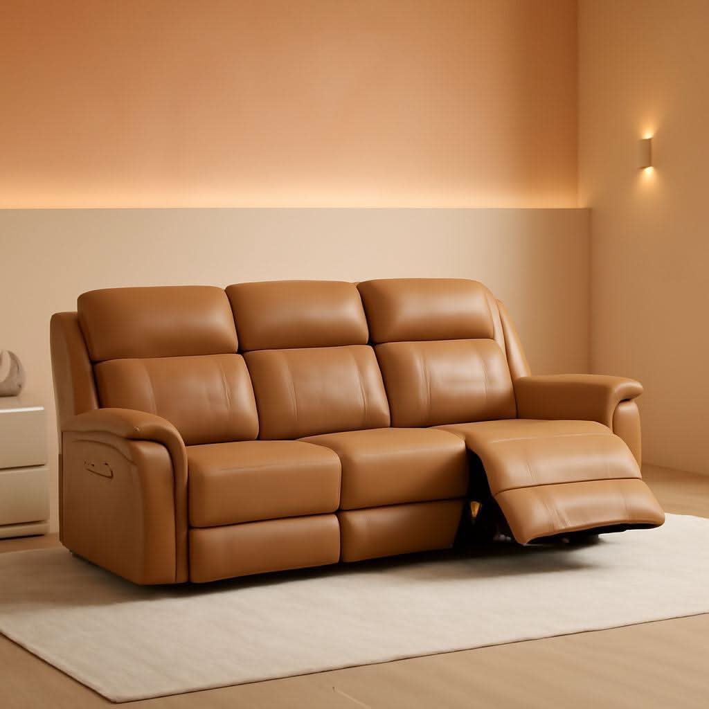 Leather Power Recliner Sectional Featuring USB Ports