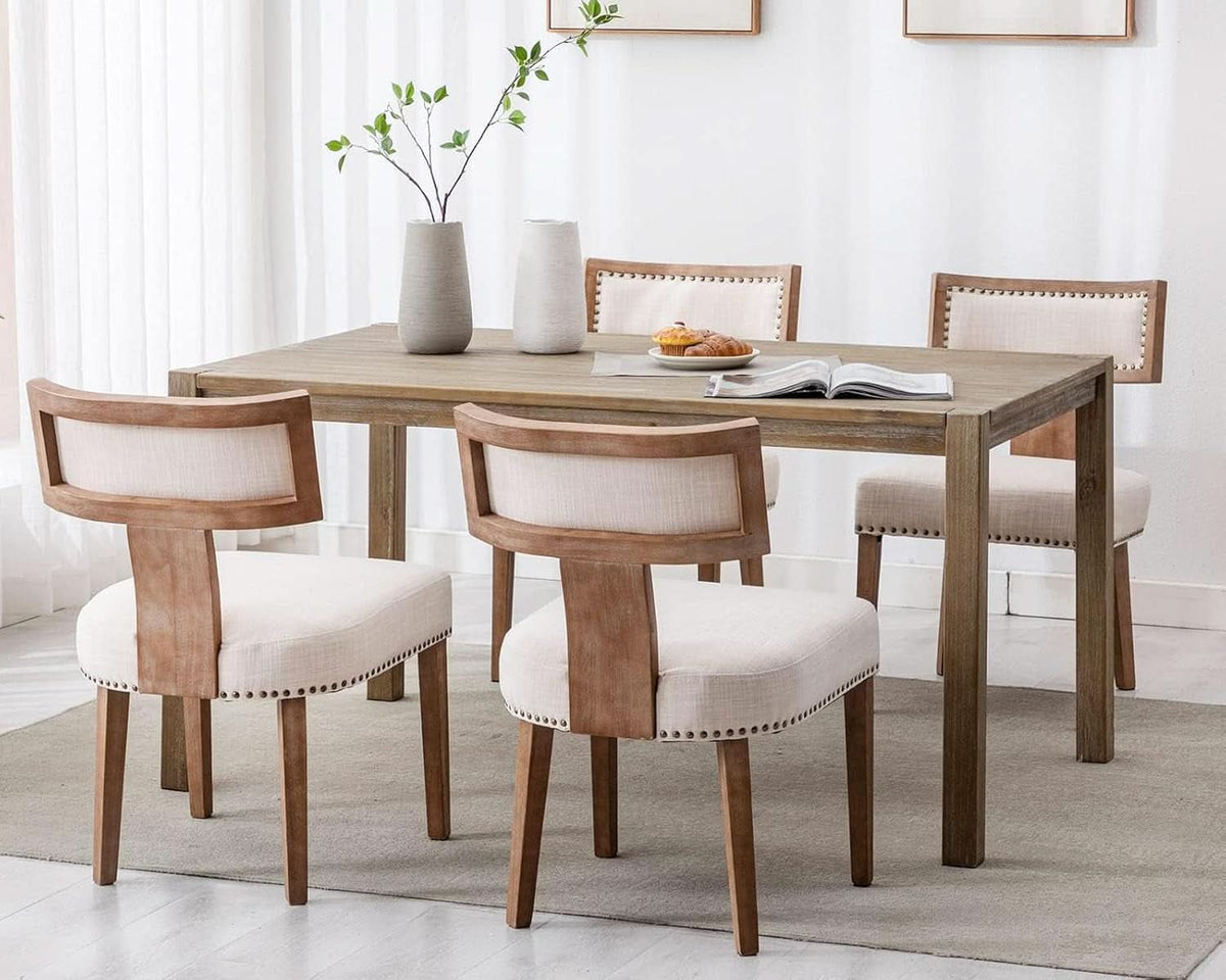 Beige Upholstered Mid Century Dining Chairs Collection