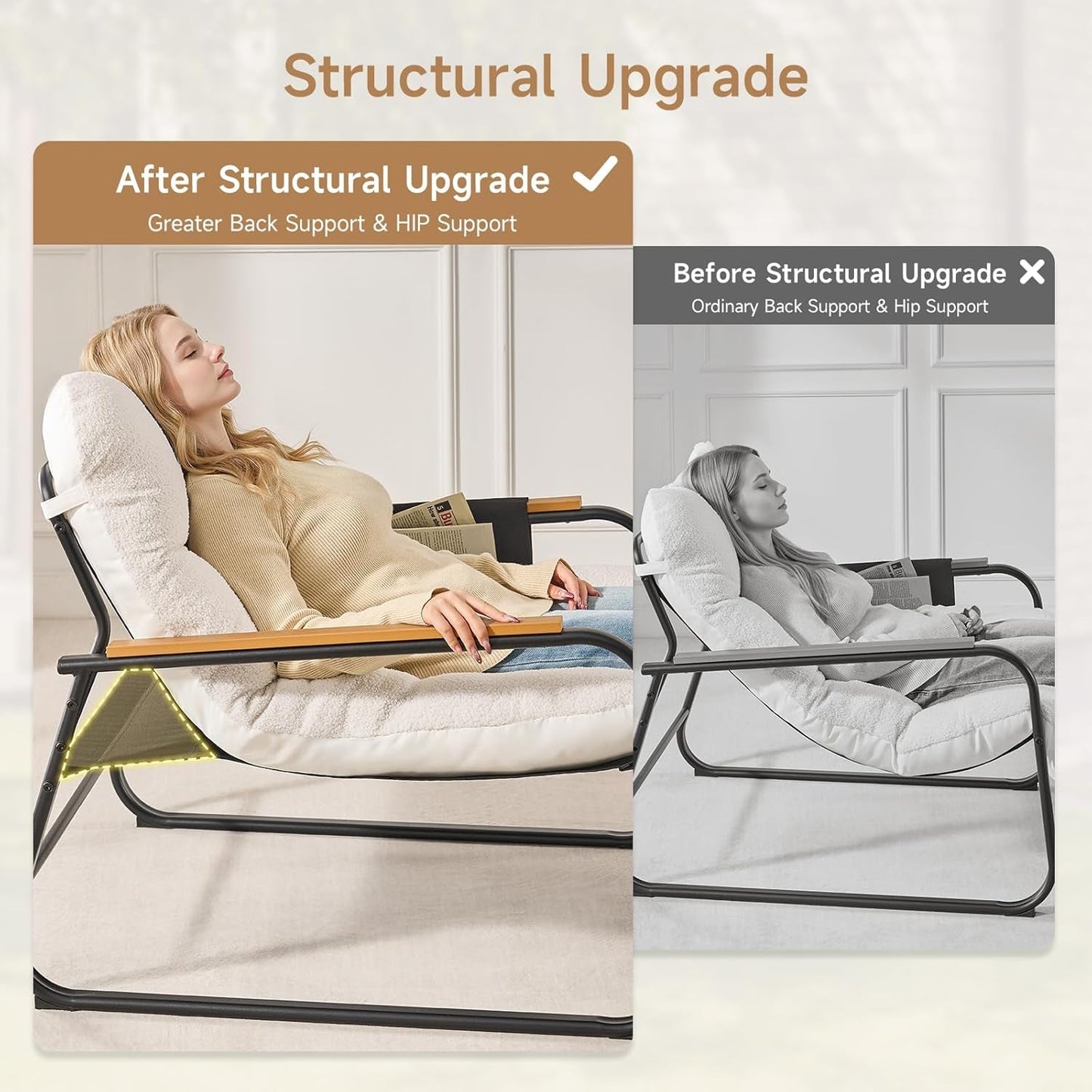 Beige Upholstered Lounge Chair With Ottoman Footrest