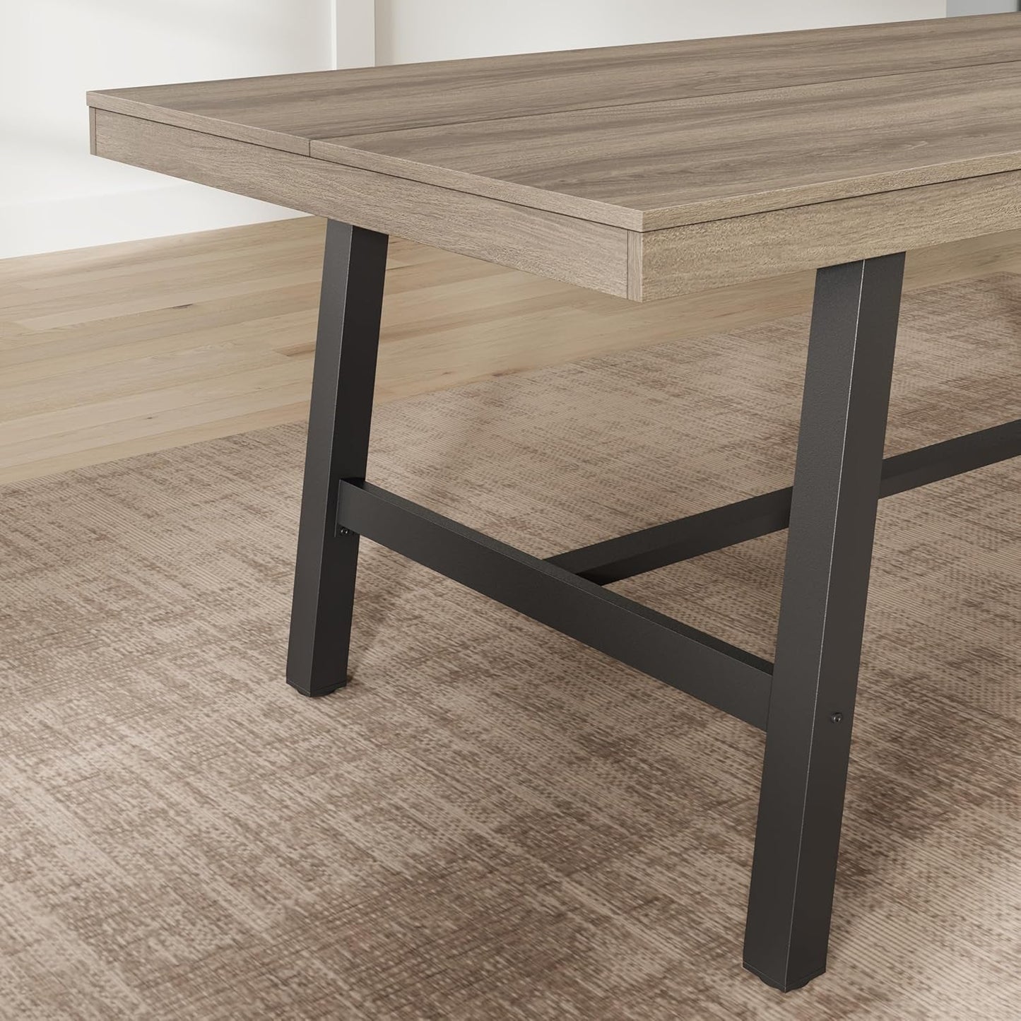 86-Inch Grey Walnut Dining Table Non-Extendable Sturdy