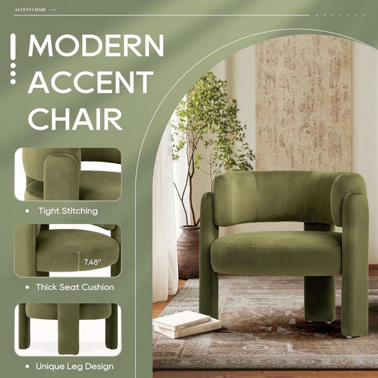 Velvet Green Barrel Armchairs Set Of 2 For Living Room Decor