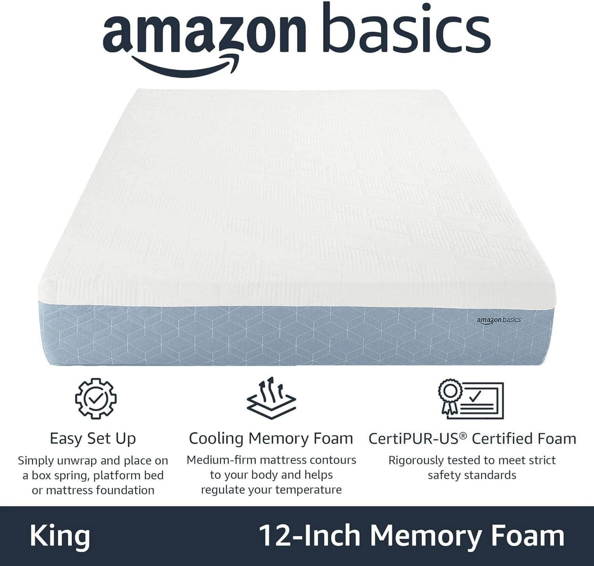 King Size Memory Foam Mattress CoolingGel CertipurUS-1