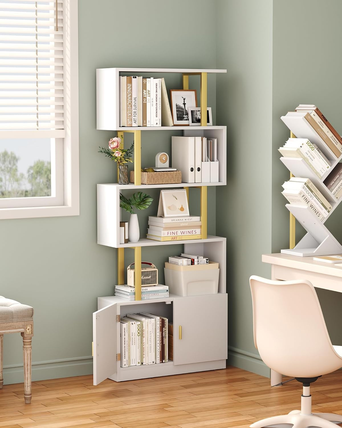 Modern S Shaped Geometric Wooden Decorative Bookcase