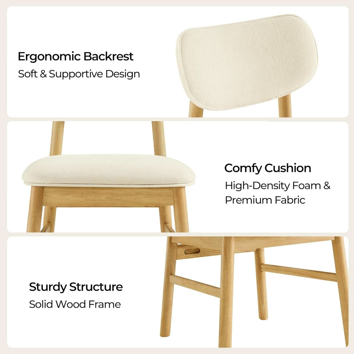 Cream Upholstered Dining Chairs Midcentury Oak Frame