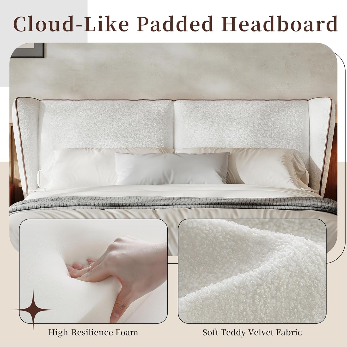 Queen Size White Platform Bed Headboard Wingback Plush