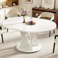 White Round Extendable Dining Table Pedestal Storage