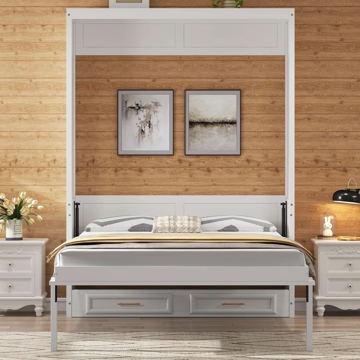 Premium SolidWood FullSize Murphy Bed Cabinet Drawers-2