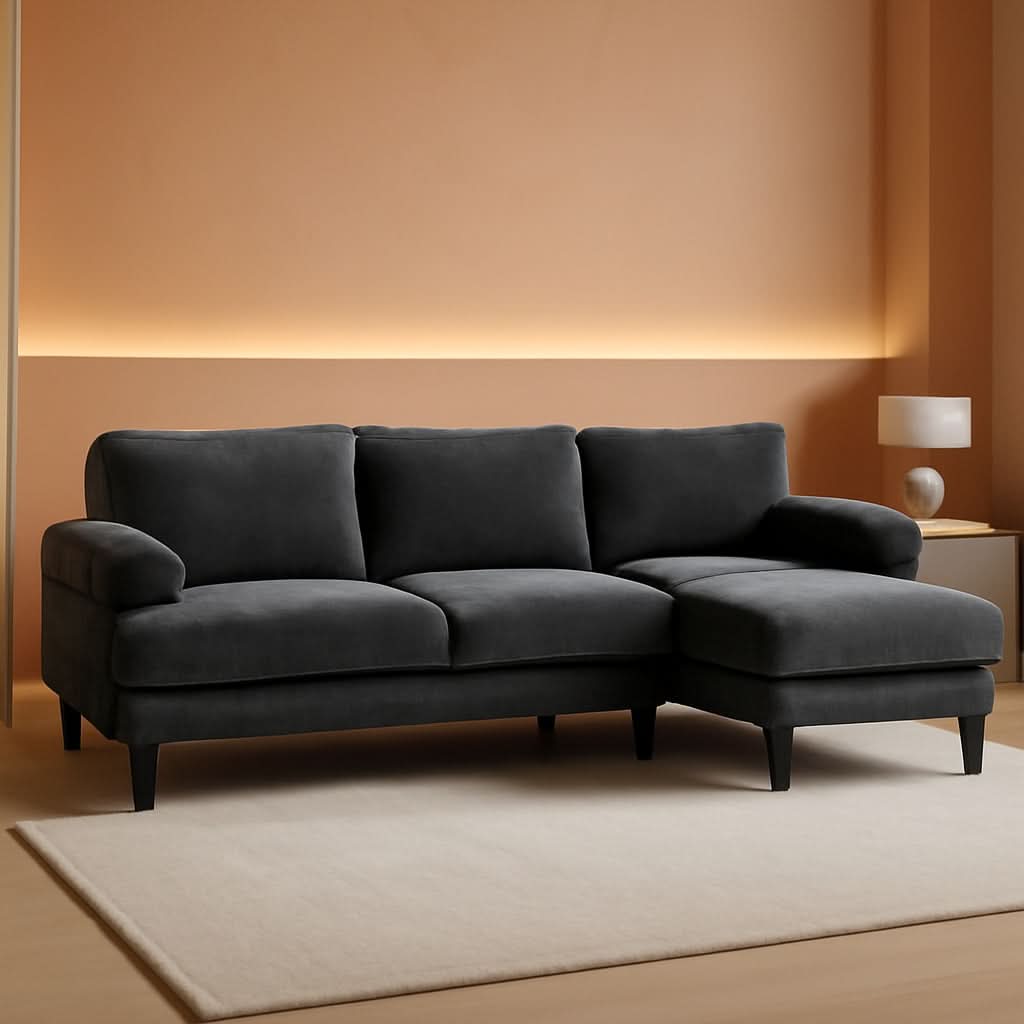110 Inch U Shaped Sectional Couch For Living Room With Double Chaise In Chenille Fabric Black