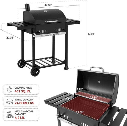 24 Inches Charcoal Grill Featuring Foldable Shelves