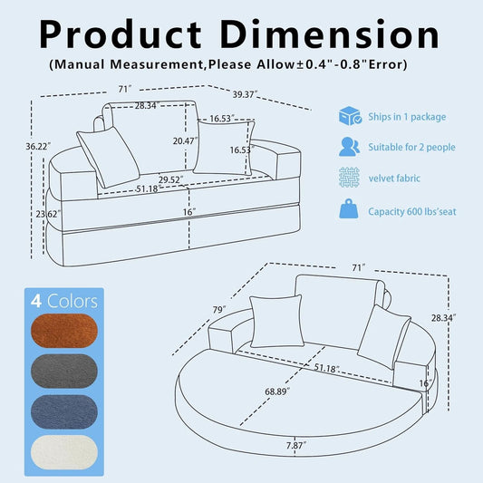 Beige 71Inch Convertible Sleeper Sofa Bed Upholstered