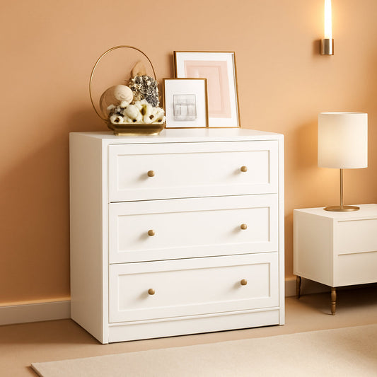 White Contemporary Solid Wooden Three Drawer Dresser