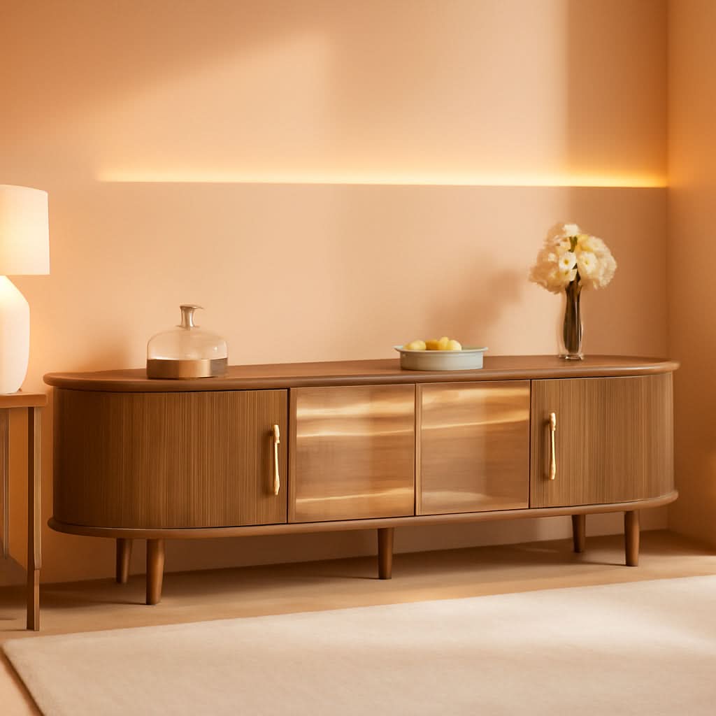 70 Inch Walnut TV Entertainment Center With LED Lighting-0