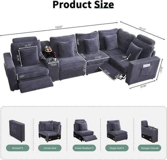 Grey Premium Power Recliner Modular Sectional Sofa
