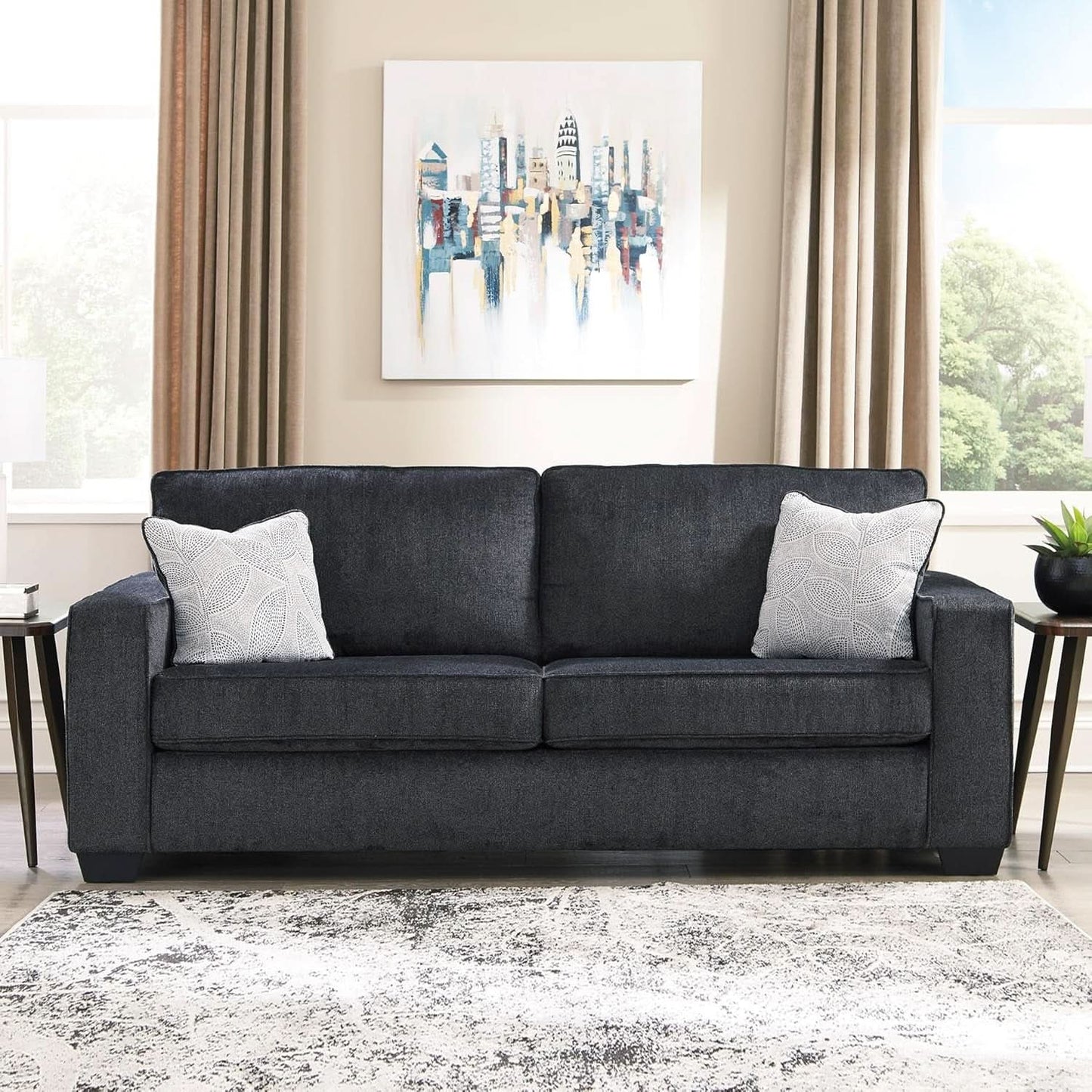 Queen Sleeper Sofa Dark Gray Upholstered ChenilleWeave-1