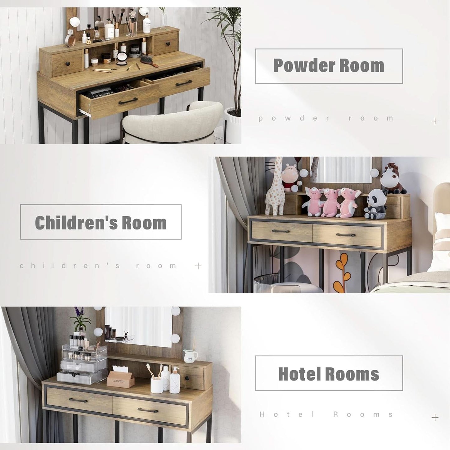 Brown Vanity Table With Illumination Mirror Lights