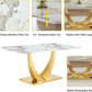 71 Inch Faux Marble Dining Table Tempered Glass Top