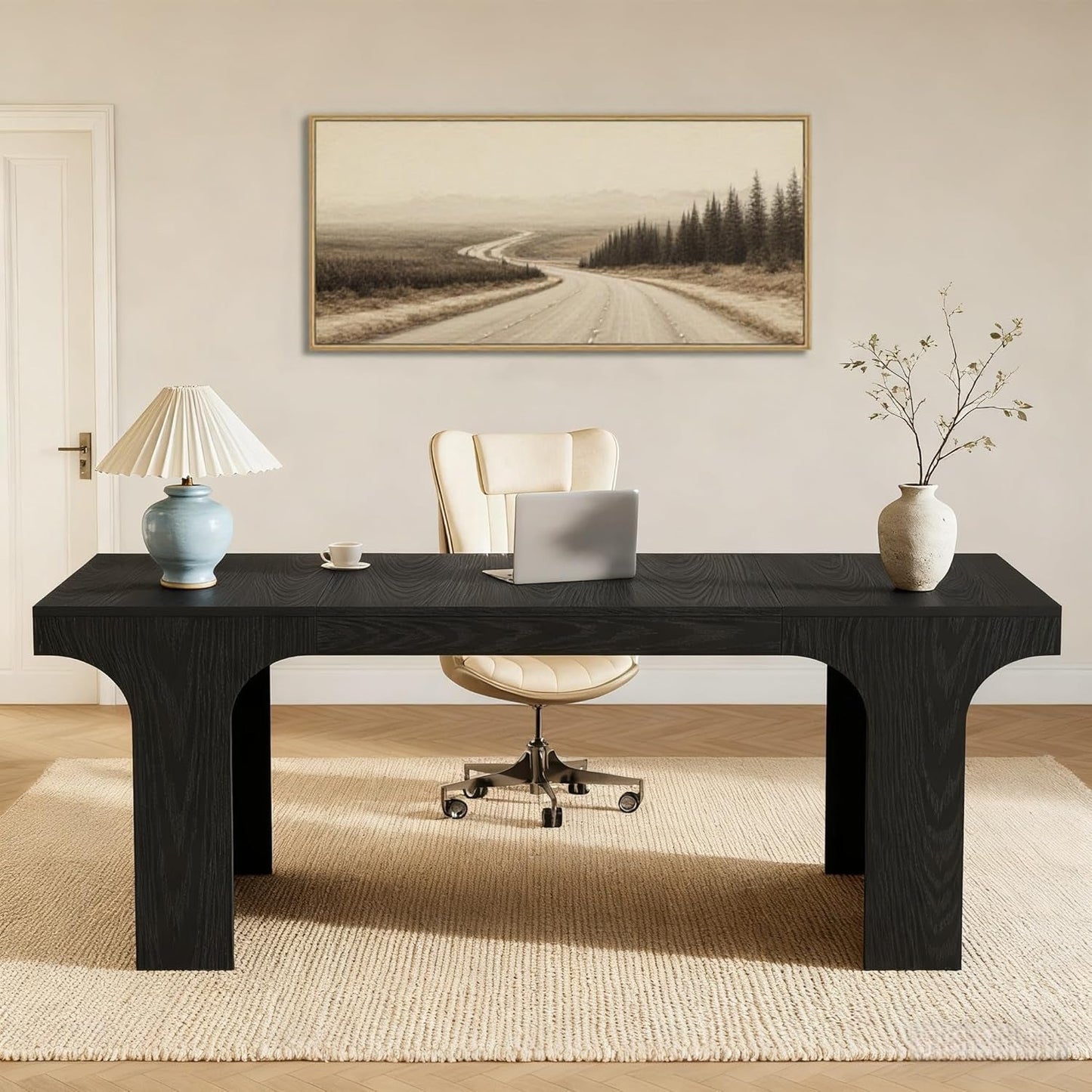 70 Inch Black Contoured Executive Desk Home Office Pro-3