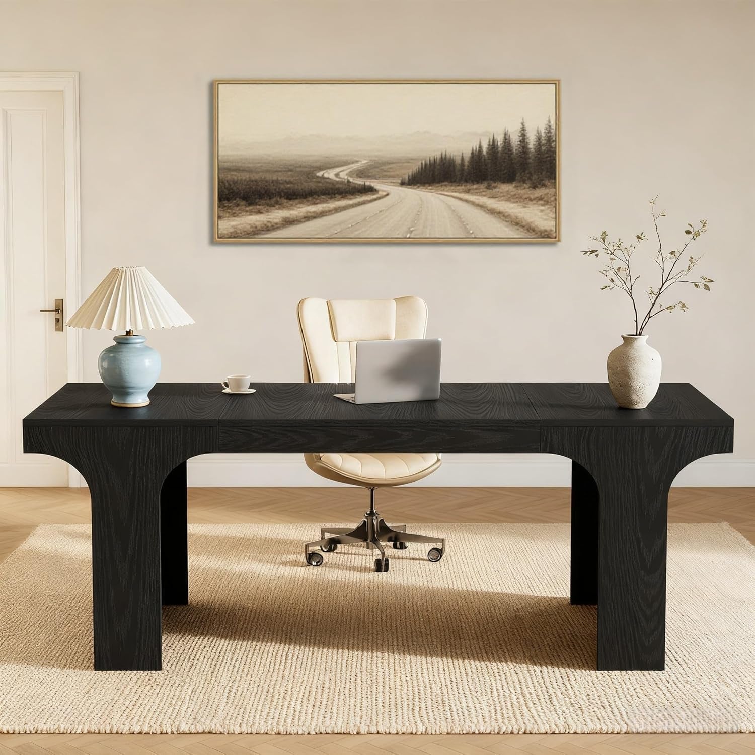 70 Inch Black Contoured Executive Desk Home Office Pro-3