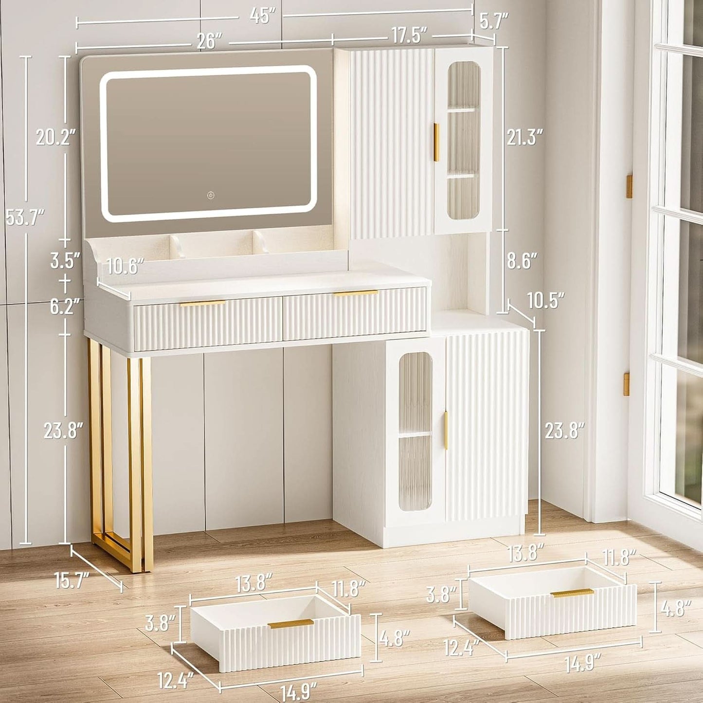 45-Inch Cosmetic Vanity Desk With LED Ambient Light-2