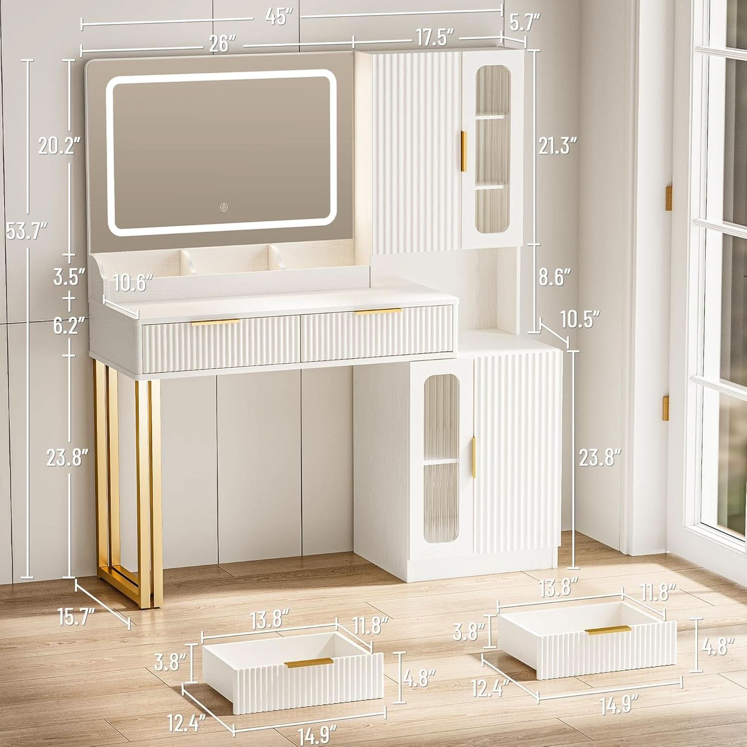 45-Inch Cosmetic Vanity Desk With LED Ambient Light-2