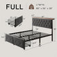 Full Size Bed Frame With Grey Storage Drawers USB Ports