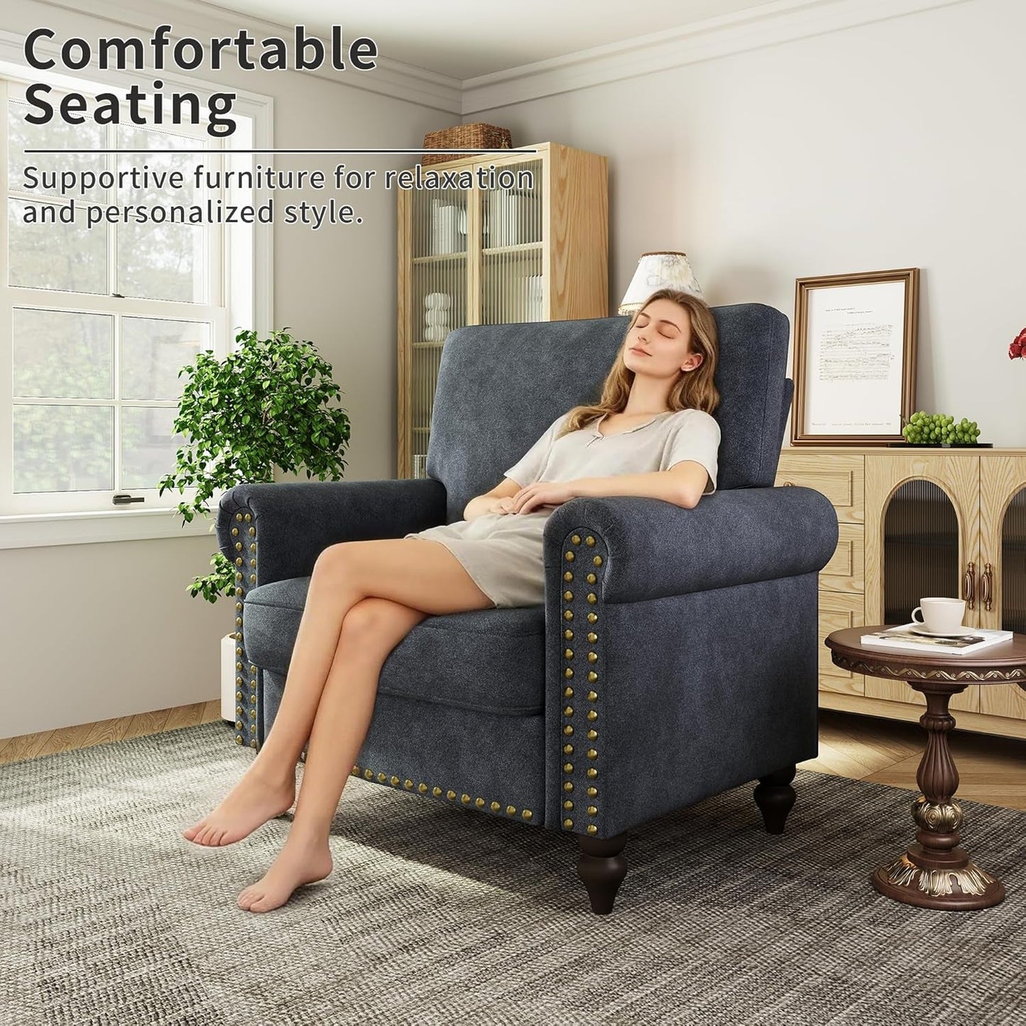 Dark Grey Upholstered Oversized Accent Chair 22Inch