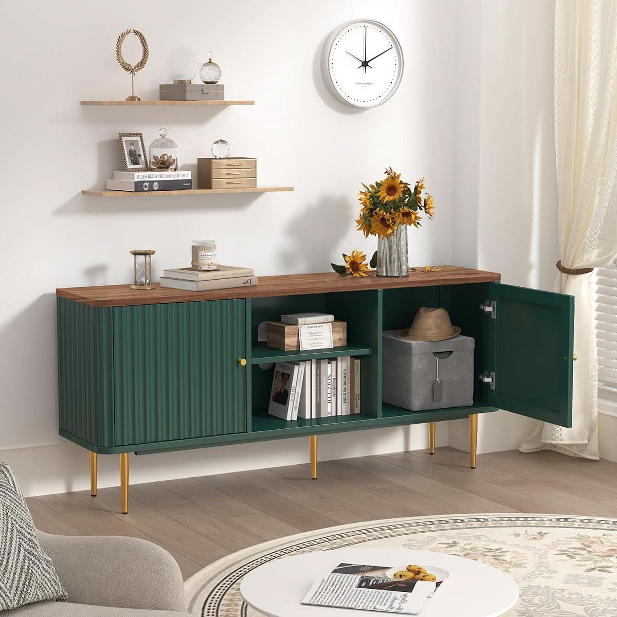 55 Inches Fluted TV Stand Entertainment Center Premium