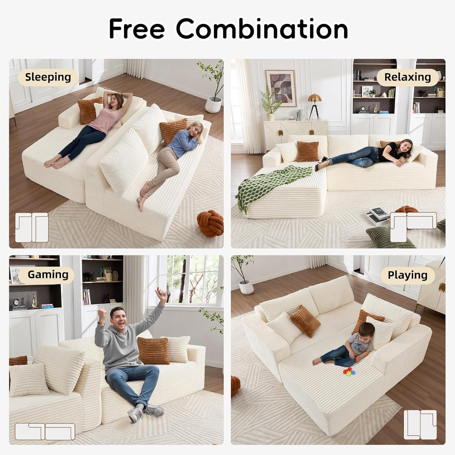 108 Inch White Revolutionized Sectional Sofa Chaise