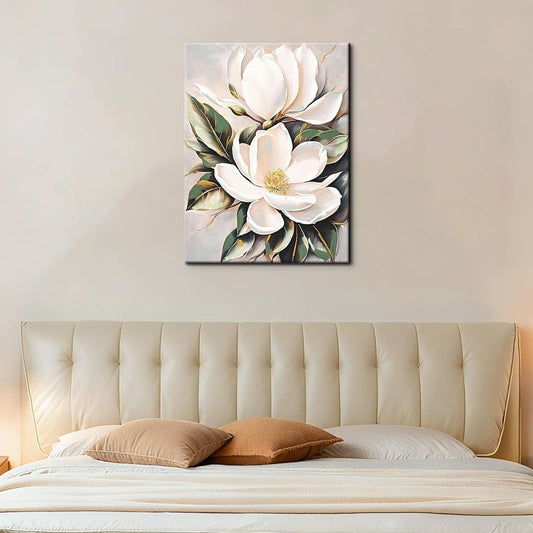 White Flower Canvas Wall Art Ready To Hang 24x32 Inches