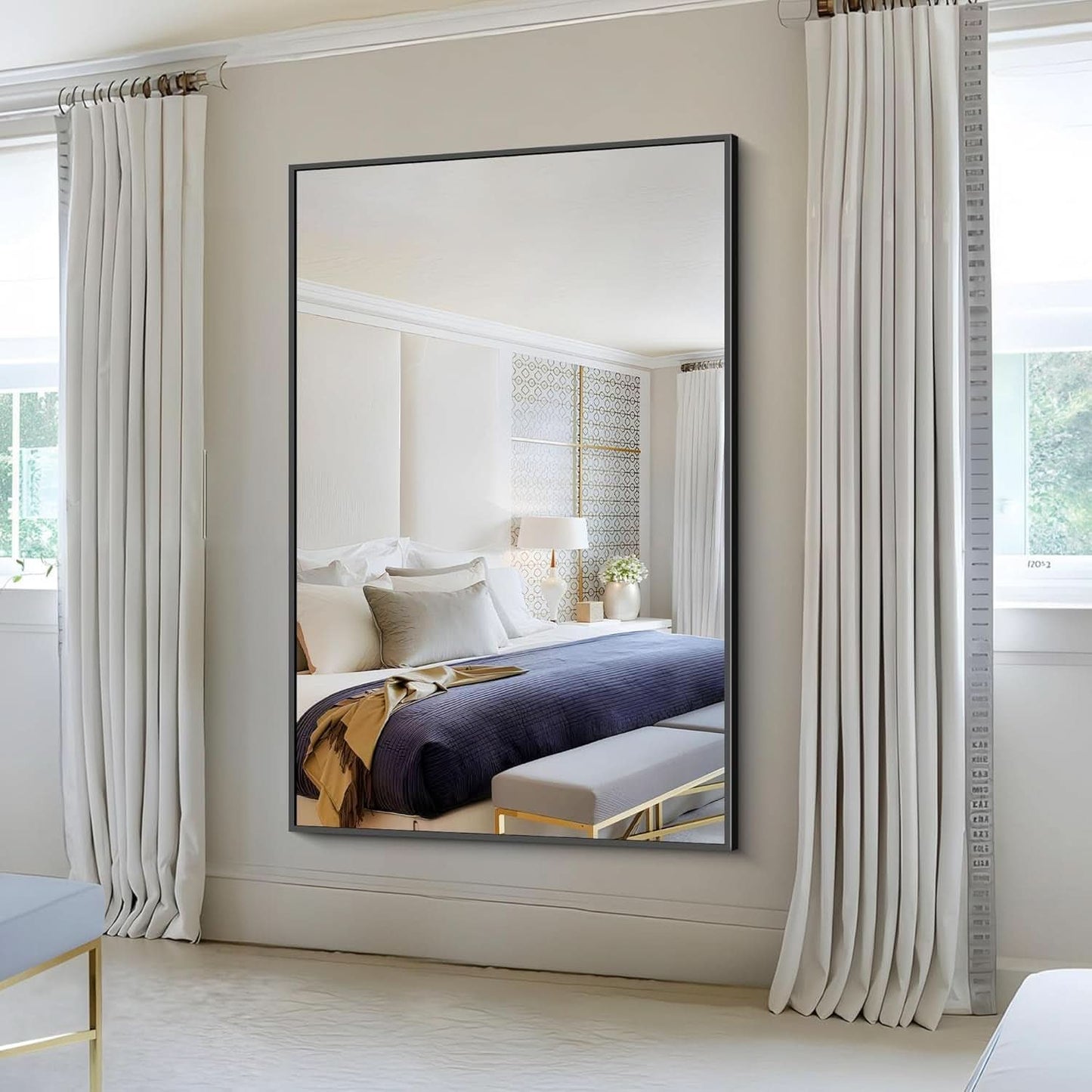 60x40 Inches Black Aluminum Rectangular Wall Mirror