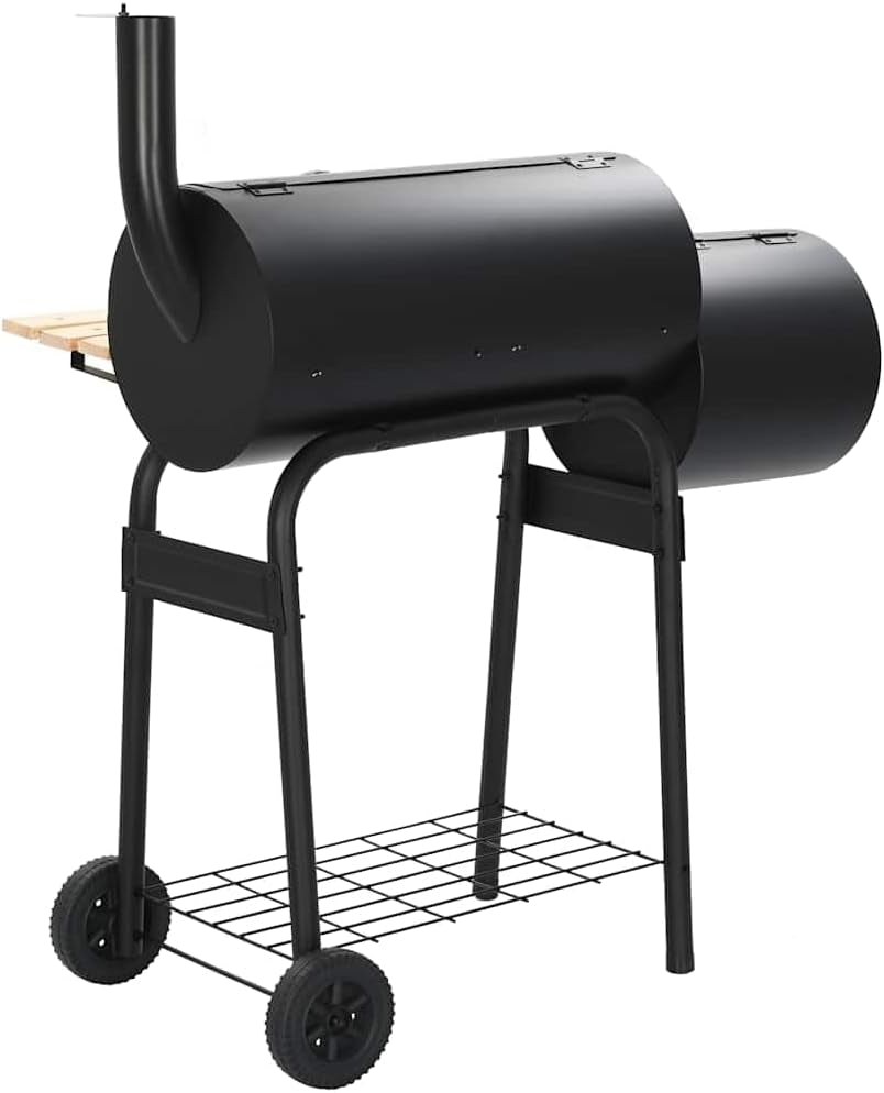 Large Offset Charcoal Smoker Grill Featuring Firebox