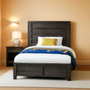 Twin Platform Bed 49in Fluted Headboard Natural Grey