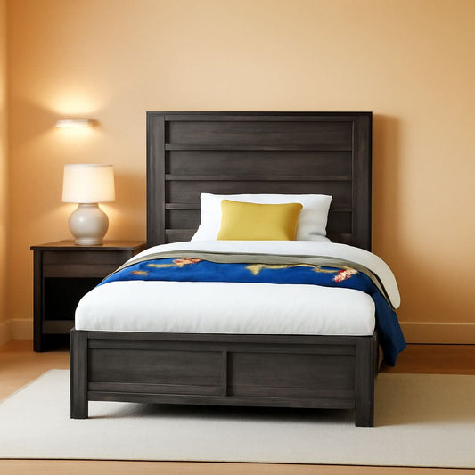Twin Platform Bed 49in Fluted Headboard Natural Grey