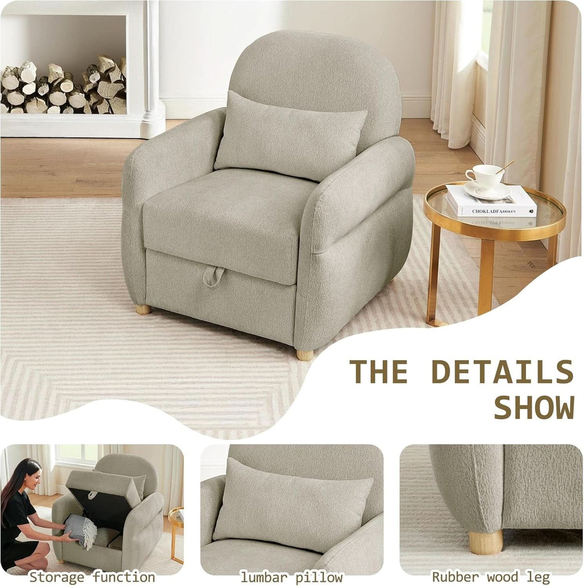 33Point5Inch Modern Reading Chair With HiddenStorage