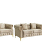 Three Piece Living Room Set Mid Century Sofa Armchair Loveseat Beige With Button Tufting And Nailhead Trim