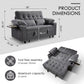 58 In Sleeper Sofa Bed DarkGrey Foldable Side Table Space Saving