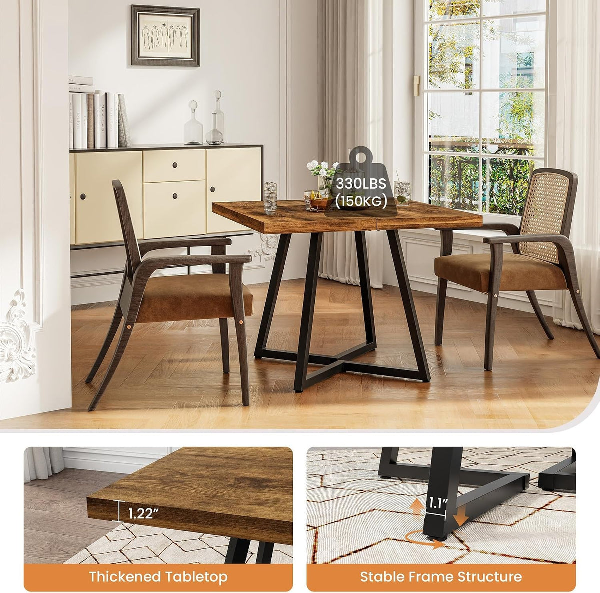 Contemporary Square Waterproof Dining Table Rust Brown