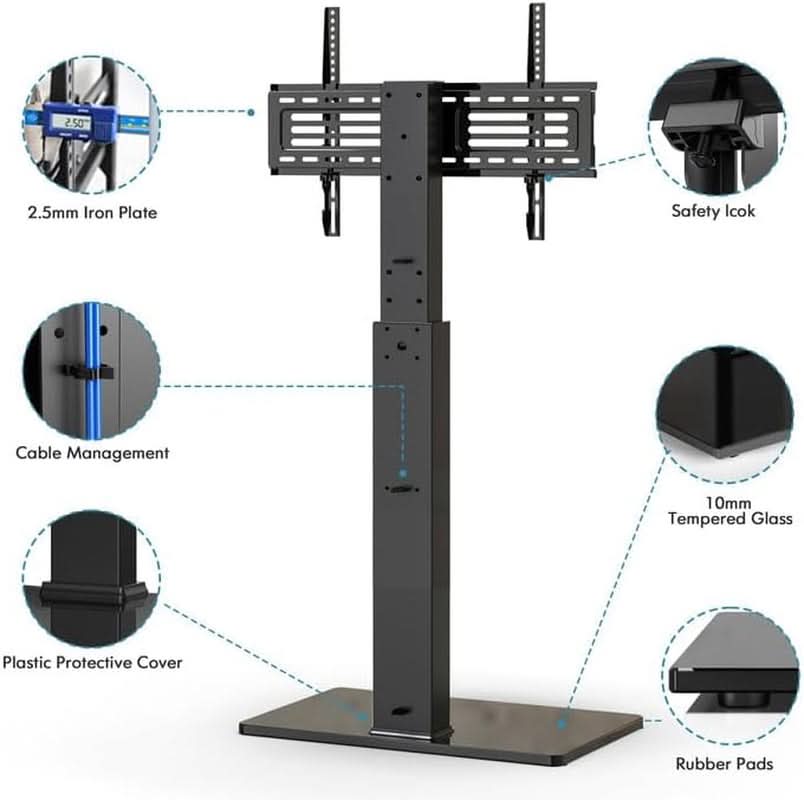 Black Ultrare silient Tempered Swivel TV Stand 75Inch