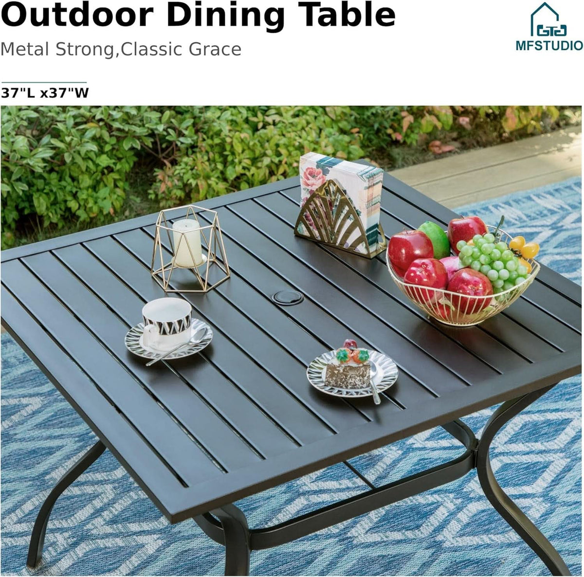 Patio Dining Set For 4 All Weather Furniture With Grey Sling Swivel Chairs