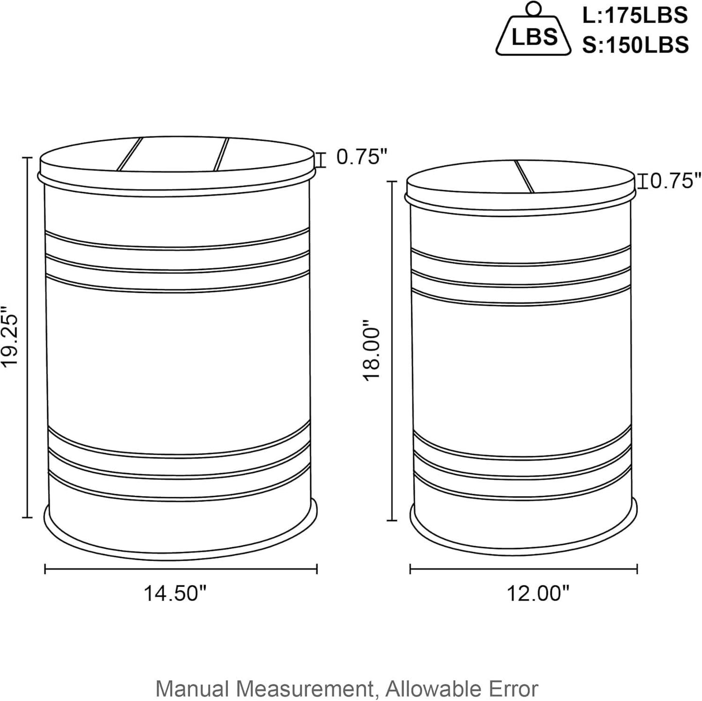 Grey Industrial Galvanized End Tables Set With Lids